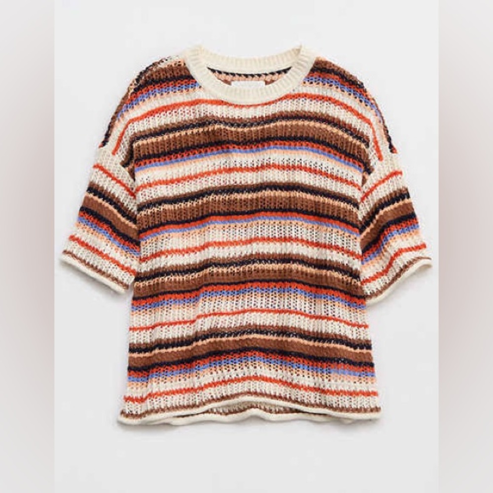 Aerie Crochet Short Sleeve Sweater